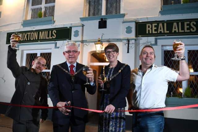 The Deputy Mayor and Mayoress of Chorley, Coun Greg and Jocelyn Morgan with Leam and Lee Moffitt at the re-launch of the Euxton Mills, Chorley