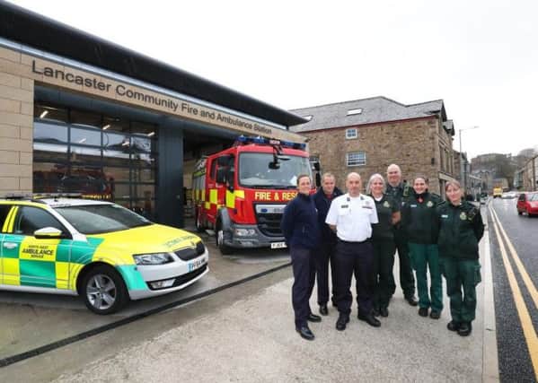Fire and ambulance personnel at the new Lancaster Community Fire and Ambulance Station.