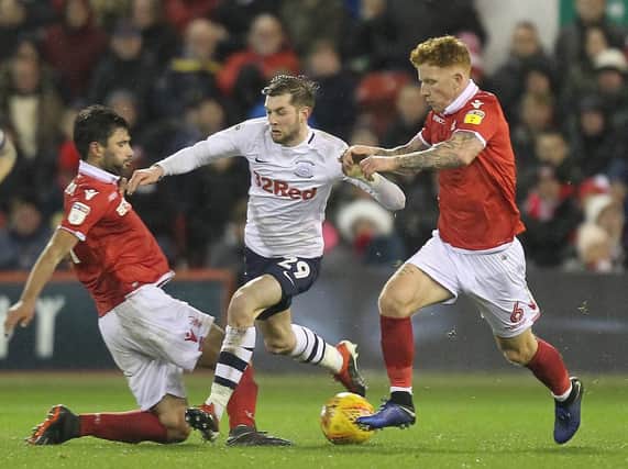 Tom Barkhuizen in the thick of the action against Nottingham Forest