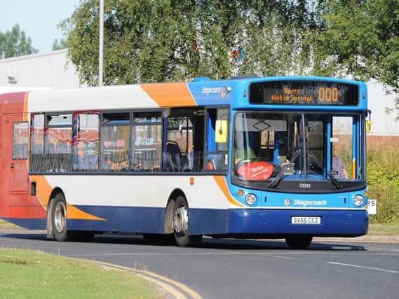 A Stagecoach bus similar to the one used to run the 113 service from Wigan through Heskin, Eccleston, Croston, and Leyland before arriving in Preston
