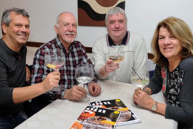Gin Tasting festival at the Brook House Hotel, Clayton Le Moors, Chorley to raise money for Galloways Society. L-r Graham Leather, Steve Mellor, Mike Lister and Jacqueline Williams