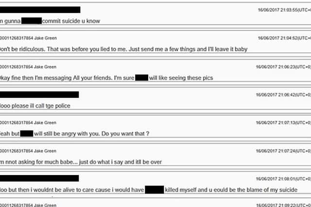 Copies of messages that Naude sent to some of his victims online.