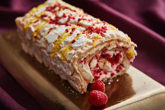 Lathams raspberry and lemon meringue roulade