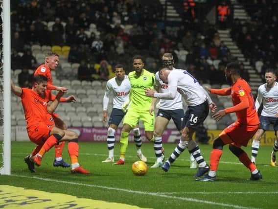 Andrew Hughes goes for goal during Preston's win over Millwall on Saturday