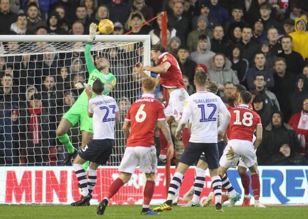 Making a save against Nottingham Forest at the City Ground