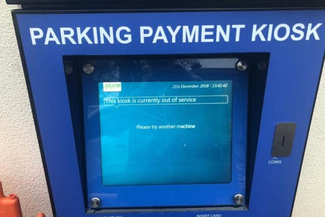 An out of order parking payment kiosk at Chorley Hospital