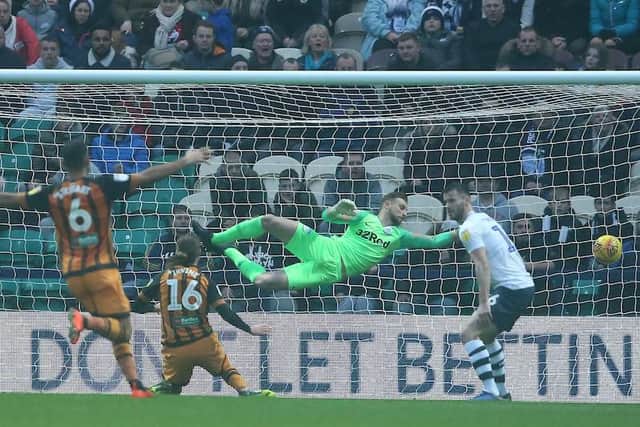 Jackson Irvine heads home Hull City's opener at Deepdale on Saturday