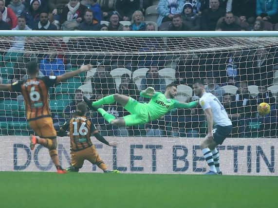 Jackson Irvine heads home Hull City's opener at Deepdale on Saturday