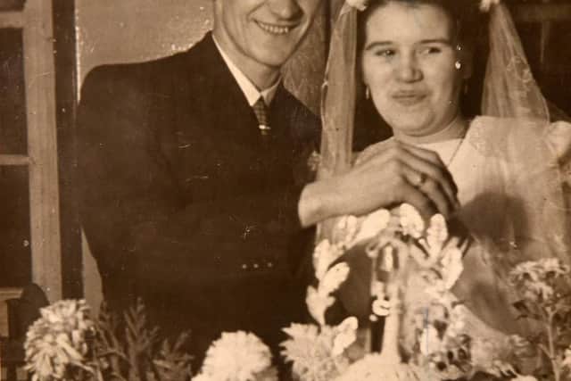 Eric and Evelyn Colley on their wedding day 70 years ago