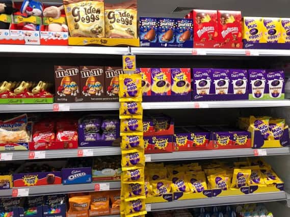 Easter chocolates on display in a Co-Op store