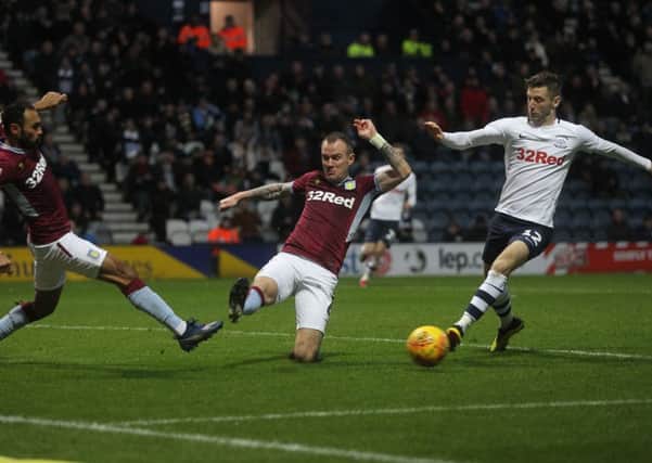 Preston North End's Paul Gallagher gets a shot on goal