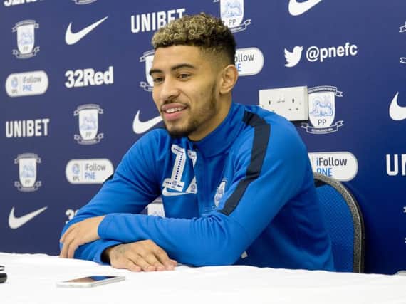 Josh Ginnelly talks to the media after signing for Preston North End. Picture: Dave Kendall/PNEFC