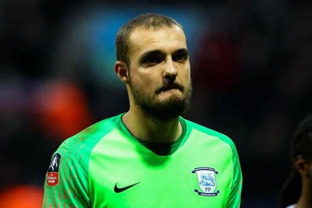 Preston goalkeeper Michael Crowe at the final whistle of yesterday's FA Cup defeat to Doncaster Rovers