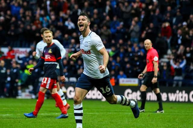 Andrew Hughes celebrates his goal against Doncaster