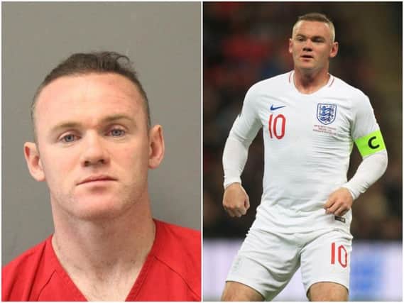 Left, Loudoun County Sheriff's Office handout photo of former England footballer Wayne Rooney, and right, Rooney in his final England appearance