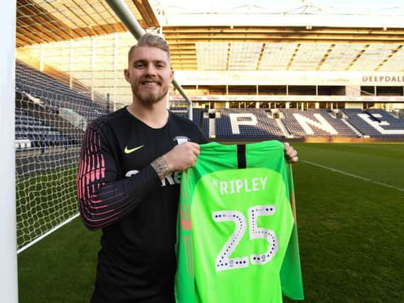 Connor Ripley poses for the cameras at Deepdale after joining from Middlesbrough