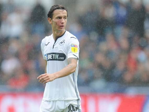Bersant Celina in action for Swansea during the game against PNE earlier in the season