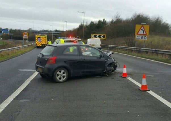 Smashed car after the accident on the M6 northbound