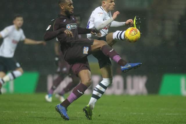 Brad Potts in the thick of the action on his Preston North End debut against Swansea