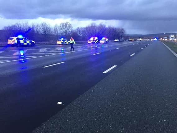 Scene of the smash which blocked the M6 northbound carriageway (photo Cumbria Roads Police)