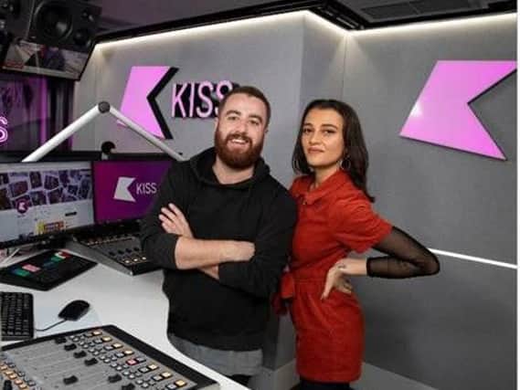 Tom Green with Daisy Maskell as they take over KISS's breakfast show