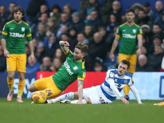 Sean Maguire in action on his return to the PNE starting line-up at QPR