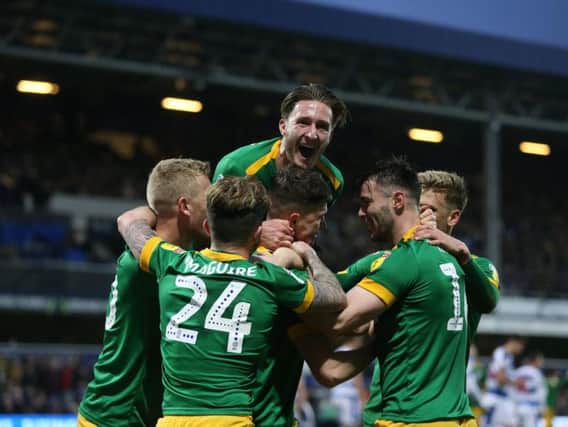 Jordan Storey is congratulated after scoring Preston North End's second goal against Queens Park Rangers