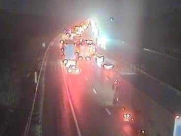 The M6 has been closed in both directions between J16 near Stoke-on-Trent and J17 near Sandbach, due to a damaged overhead power cable.