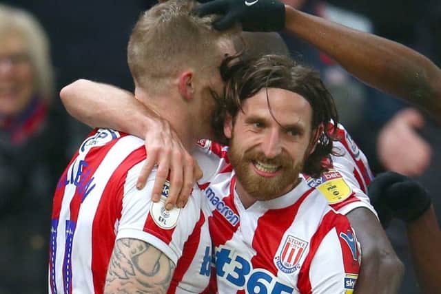 Stoke City's Joe Allen celebrates scoring his side's second goal of the game against Leeds last weekend