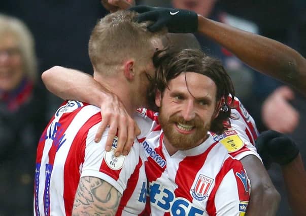 Stoke City's Joe Allen celebrates scoring his side's second goal of the game against Leeds last weekend