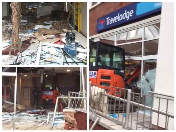 Videograb image of the damage caused to the Travelodge in Edge Lane, Liverpool