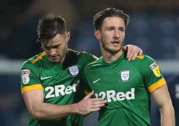 Ben Davies (right) with Andrew Hughes after PNE's 4-1 victory at Queens Park Rangers