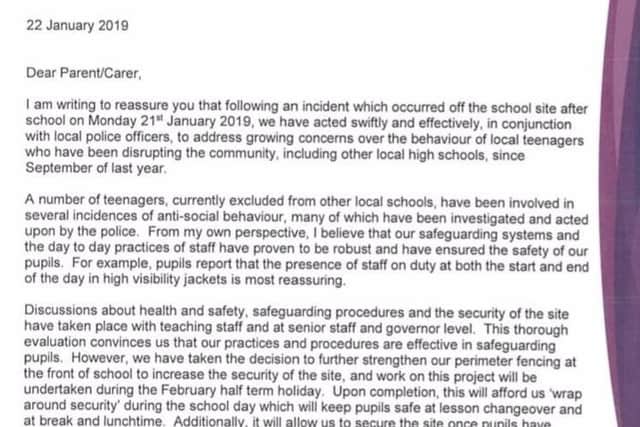 A letter to parents from the Penwortham school about the decision to improve security after an incident off school grounds on Monday.