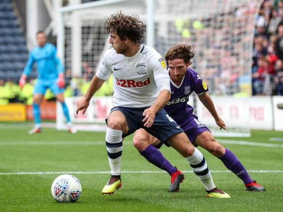 Ben Pearson battles with Joe Allen in the game between the sides at Deepdale earlier in the season