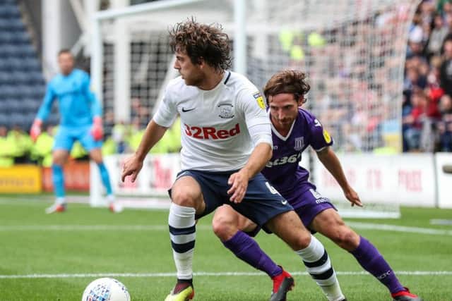 Ben Pearson battles with Joe Allen in the game between the sides at Deepdale earlier in the season