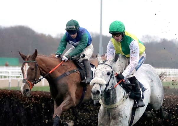 Lake View Lad ridden by Henry Brooke (right) wins the Rehearsal Handicap Chase at Newcastle in December