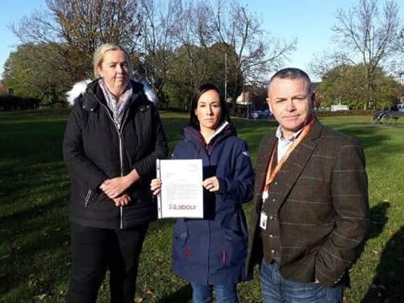 Playground campaigners, councillor Matthew Tomlinson, with  Aniela Bylinski Gelder, centre, and Kim Snape, the prospective Labour Parliamentary candidate for South Ribble.