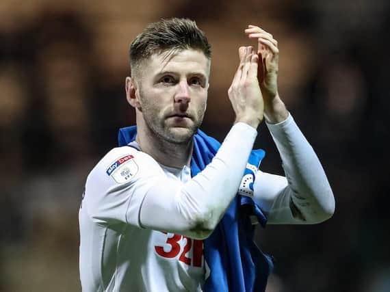 Paul Gallagher salutes the PNE fans at the final whistle