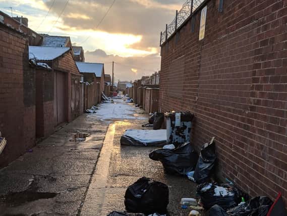 Rubbish dumped in Preston alleyways