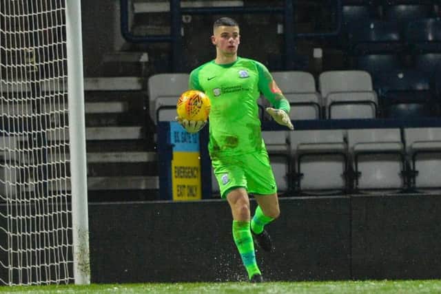 Preston youth team goalkeeper Jimmy Corcoran in action against Norwich City in the FA Youth Cup