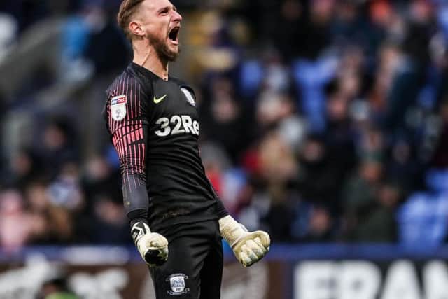 Declan Rudd celebrates Tom Barkhuizen scoring PNE's second goal in their win at Bolton last time out