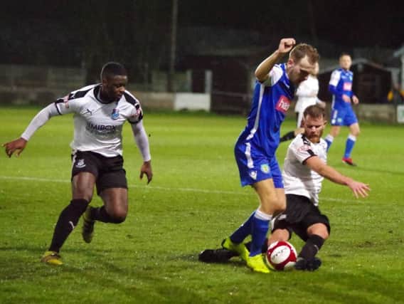 Match action from Bamber Bridge's draw with Lancaster City
Photo: Ruth Hornby
