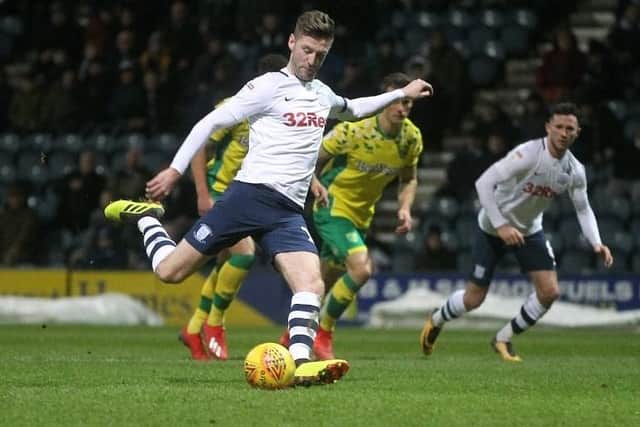 Paul Gallagher scores Preston's second goal from the penalty spot