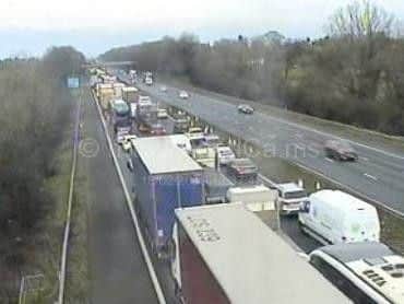 A diesel spillage on the M6 between junction 16 (Crewe) and 17 (Congleton) has forced police to close the carriageway.