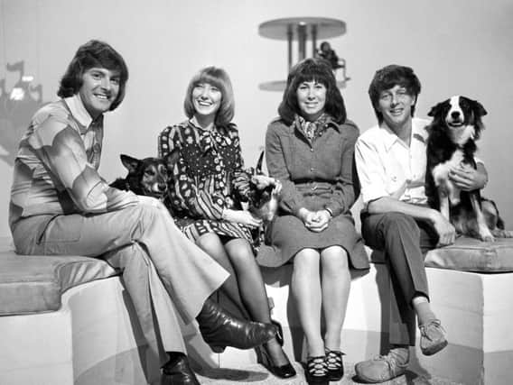 Blue Peter in 1972, (left to right) Peter Purves, Lesley Judd, Valerie Singleton and John Noakes, who are among Blue Peters's 10 longest-serving presenters.