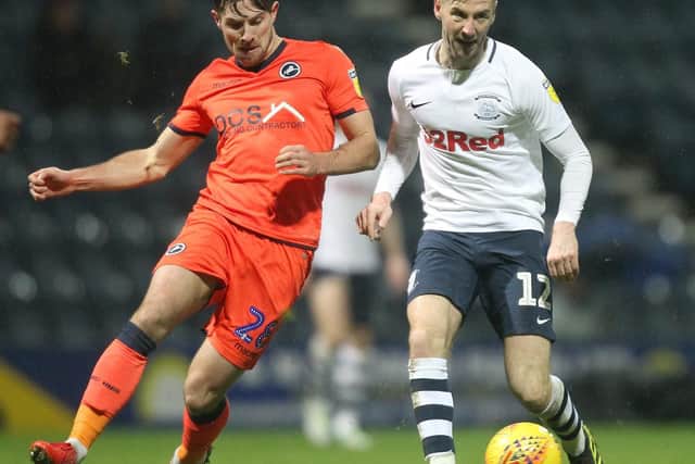 Paul Gallagher in action during the meeting between the sides at Deepdale in December