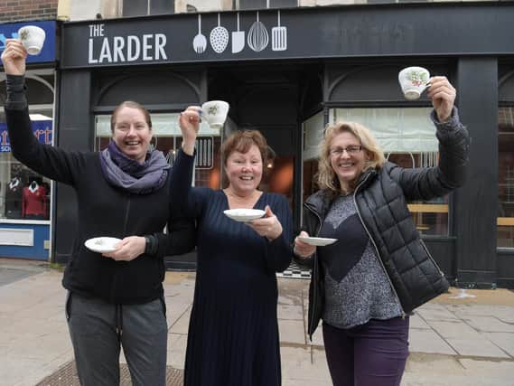 Chryssa Malfa-Erguvan, Helen Weir and Kay Johnson ahead of the opening of The Larder this afternoon