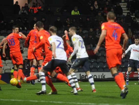 Andrew Hughes scores for Preston against Millwall earlier in the season