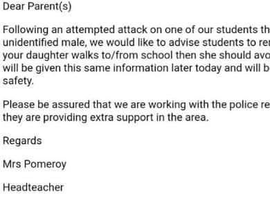 Parents have been informed and students advised to be vigilant after a pupil was attacked on her way to Penwortham Girls' High School on Monday, February 25.
