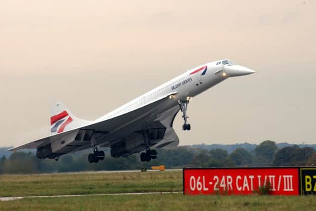 Concorde taking off at Manchester Airport on its final visit to the North West as part of its farewell tour of Britain.